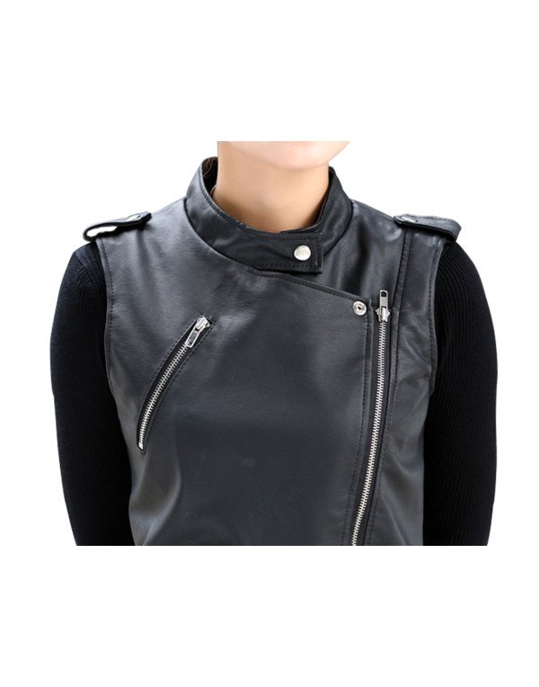 Genuine Sheep Leather Waistcoat for Women in Black LWC03